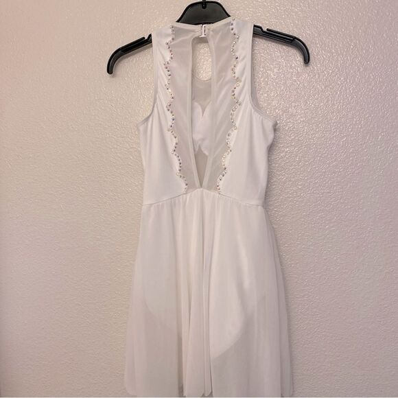 WEISSMAN solo custom Dance white Costume rhinestoned Scallop Hem Dress D10958 LC - Picture 6 of 15